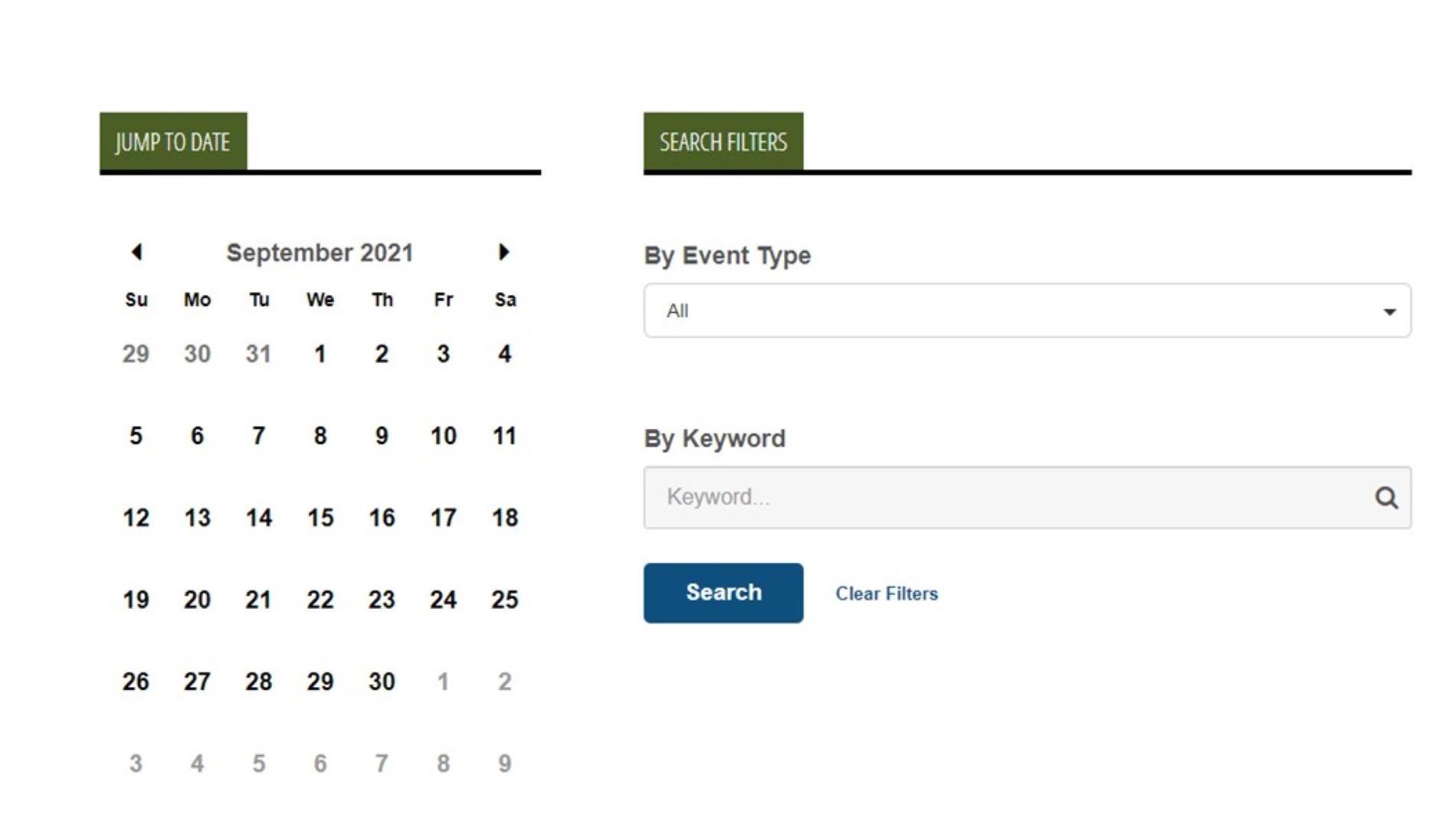 Calendar image with categories for activities
