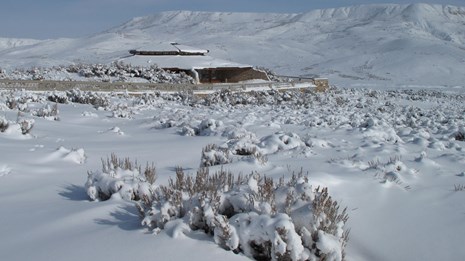 visitor center in snow covered landscape