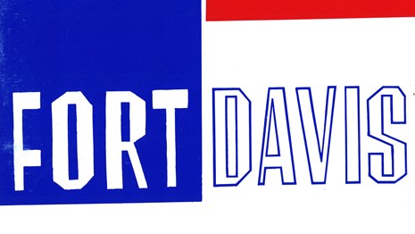 A red, white, and blue book cover with Fort Davis written in block lettering.