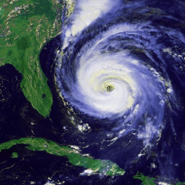 Image of hurricane coming at Florida on a Map