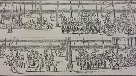 A historic drawing depicting the various troops at the battle of North Point.