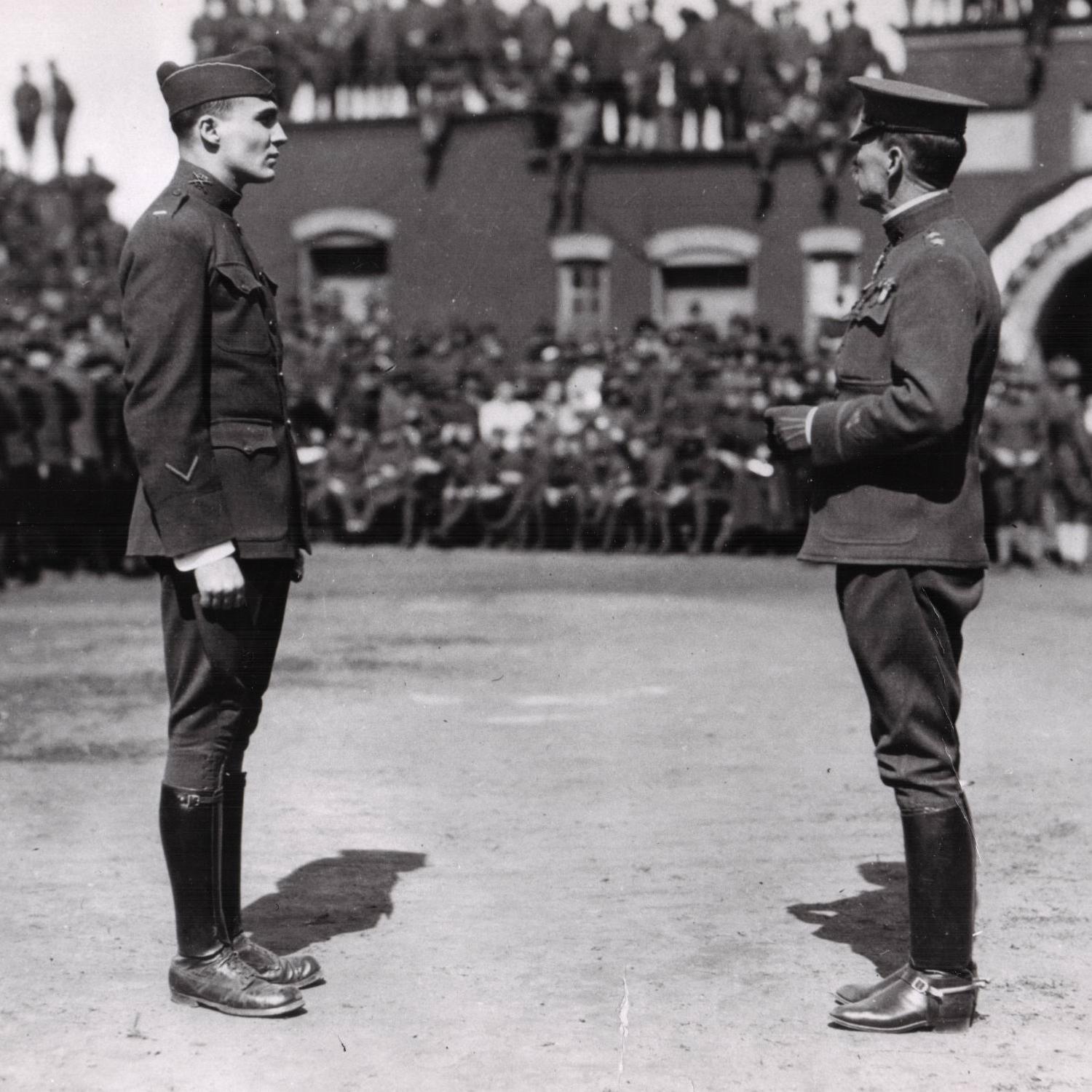 Black and white image of a ceremony held at Fort McHenry during WWI
