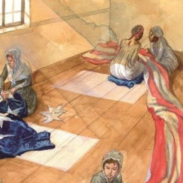 An Artist's depiction of the sewing of the Star-Spangled Banner