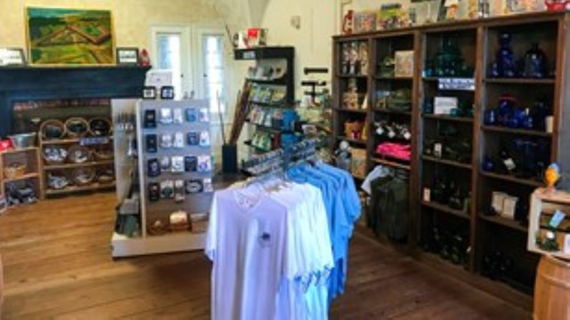 A view inside the Sutler Store showing merchandise on sale inside historic Fort Pulaski. 