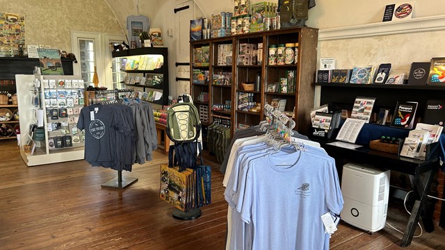 A view inside the Sutler Store showing merchandise on sale inside historic Fort Pulaski. 