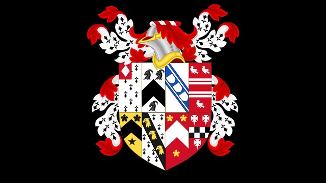 A coat of arms for john white with 8 different sections each with a varying pattern