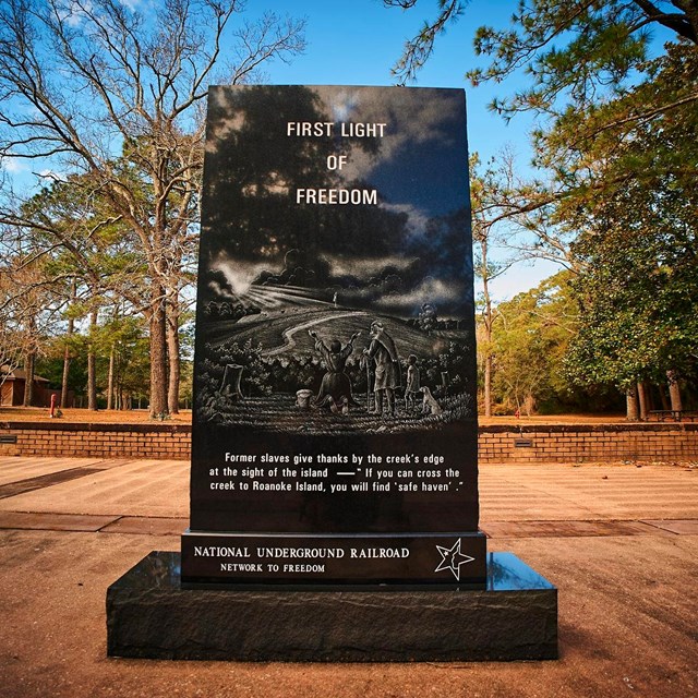 Granite monument reading 