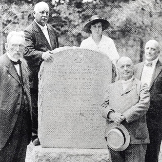 Virginia Dare Monument in 1896 with 5 people