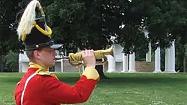 Ranger dressed as dragoon bugler.