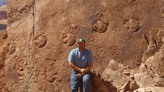person at large fossil trackway
