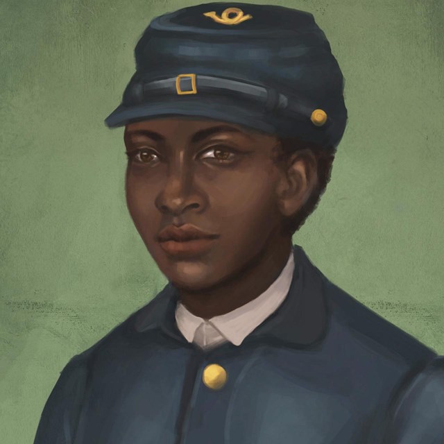 Drawing of African American soldier wearing Civil War uniform