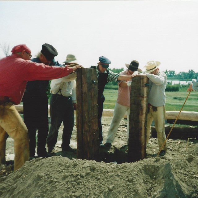 Fort Union Muzzle Loaders constructing a fur press. 