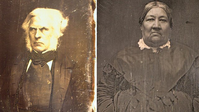 Black and white photographs of John and Marguerite McLoughlin.