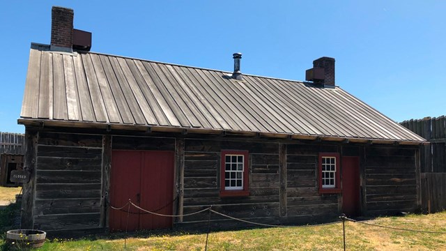 A wooden building.