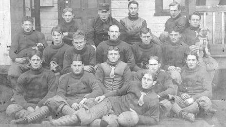 A black and white photo of a Vancouver Barracks football team circa 1903.