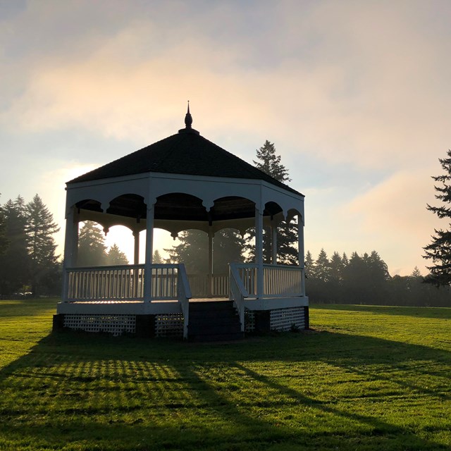 The Bandstand on the Vancouver Barracks Parade Ground at dawn.