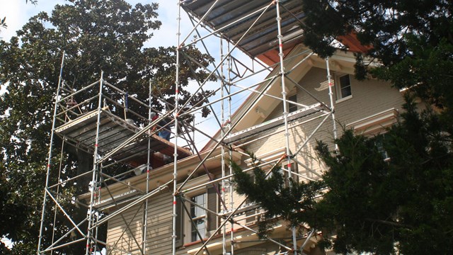 Scaffolding on a historic house