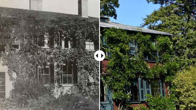 Two images of same home, one black and white, one color