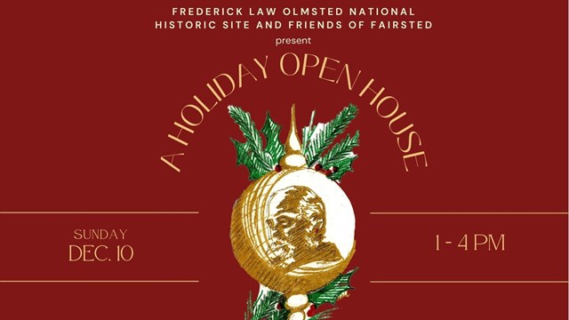 Red card with ornament in middle with mans face in ornament 