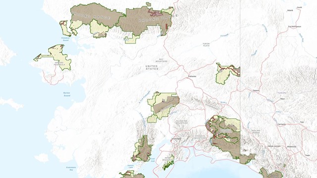 Screen capture of an online map of Alaska depicting NPS boundaries