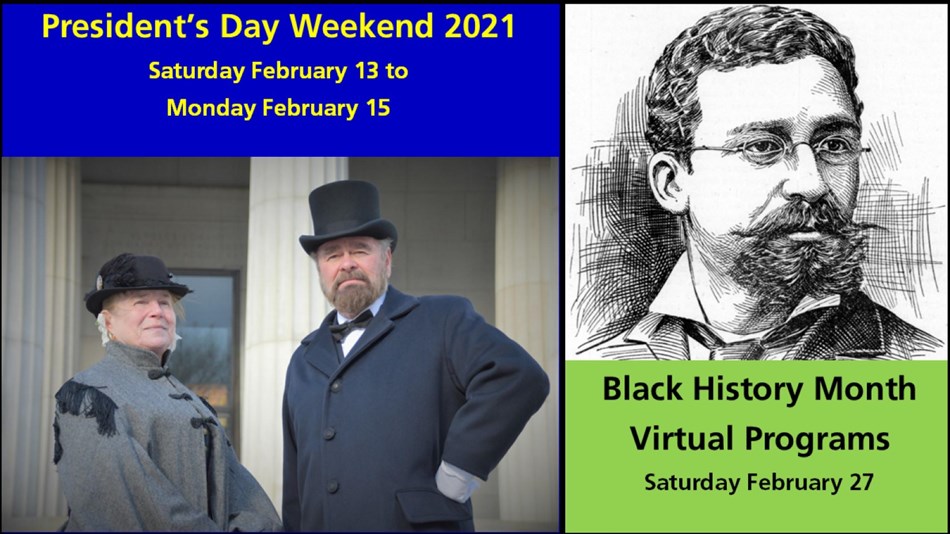 Two reenactors for President Grant and First Lady Julia & Drawing of Richard T. Greener