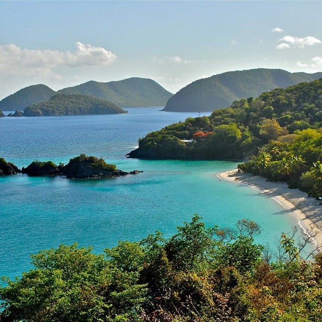 clear water beach and vegetated islands