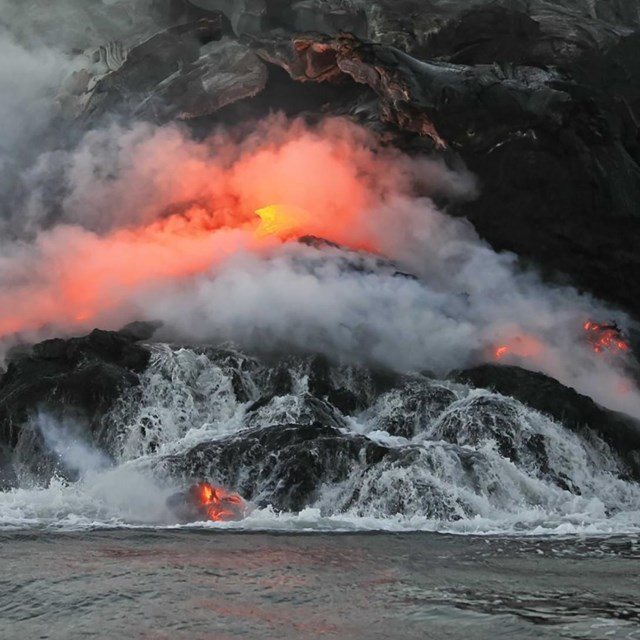 lava flowing into the ocean