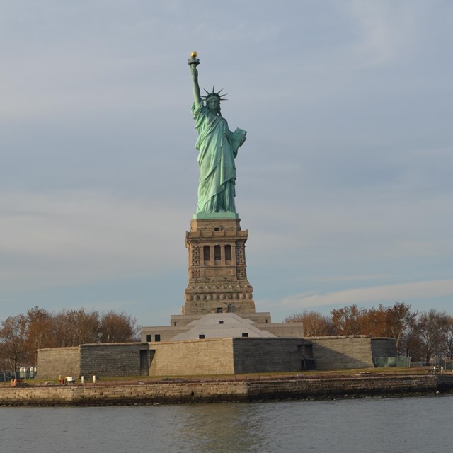 Statue of Liberty and Liberty Island sea wall