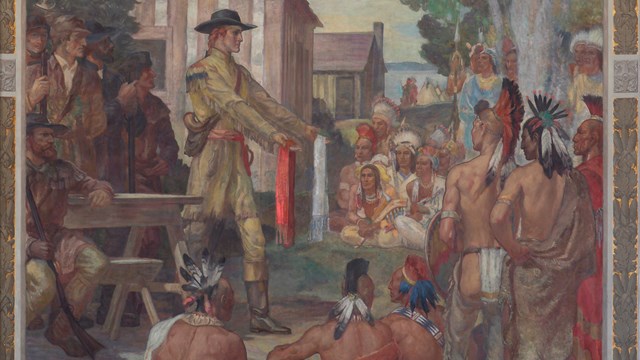 George Rogers Clark negotiates peace with the local Indian tribes