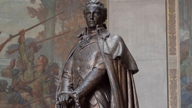 A bronze statue of George Rogers Clark