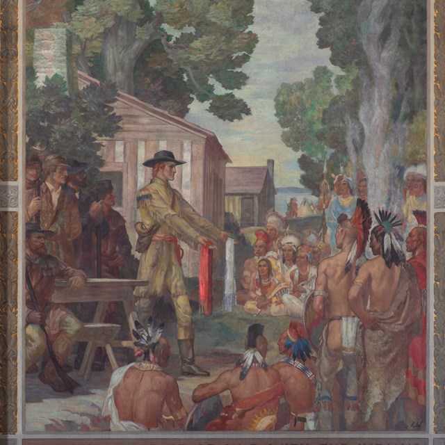 George Rogers Clark negotiates peace with the local Indian tribes