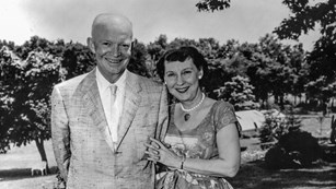 Ike and Mamie Eisenhower pose for a picture at their home in Gettysburg, PA.