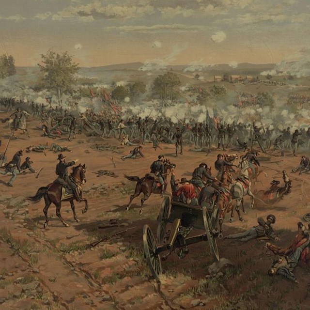 Painting of United States soldiers fighting Confederate soldiers