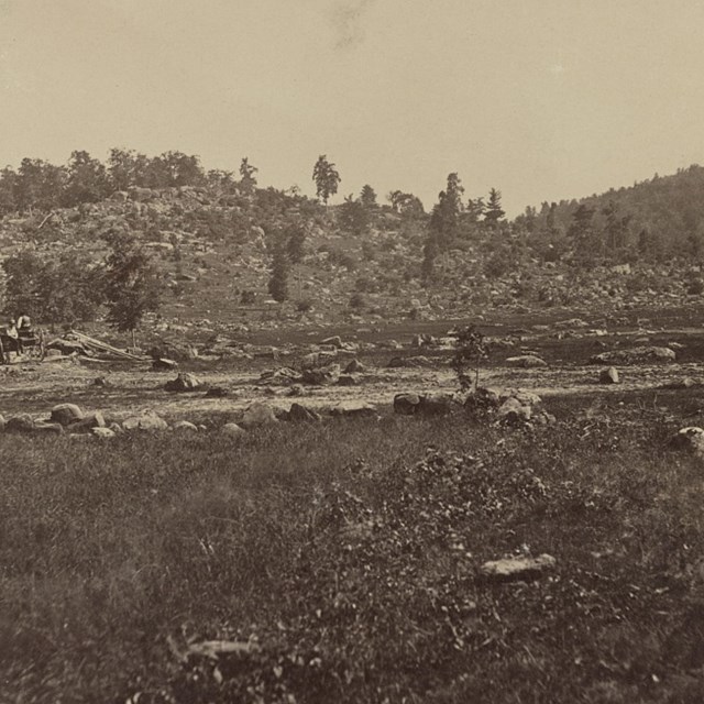 Black and white image of Little Round Top