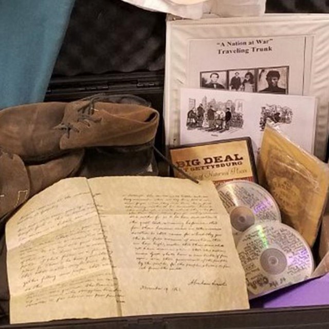 Trunk of educational materials related to Gettysburg NMP and the Battle of Gettysburg.