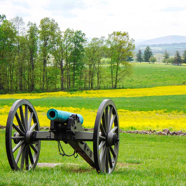 A cannon sits along Seminary Ridge.