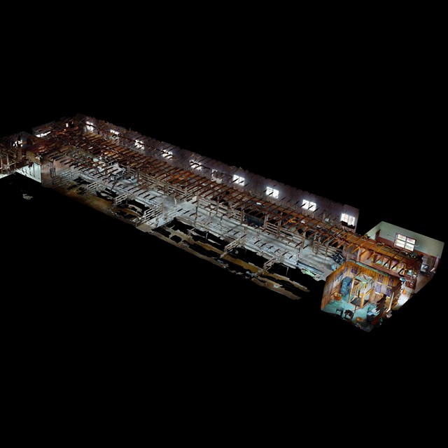 A 3D cut away view of the interior of the Eisenhower Show Barn. 