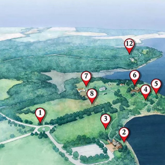 Map of the park with pin for tour stops