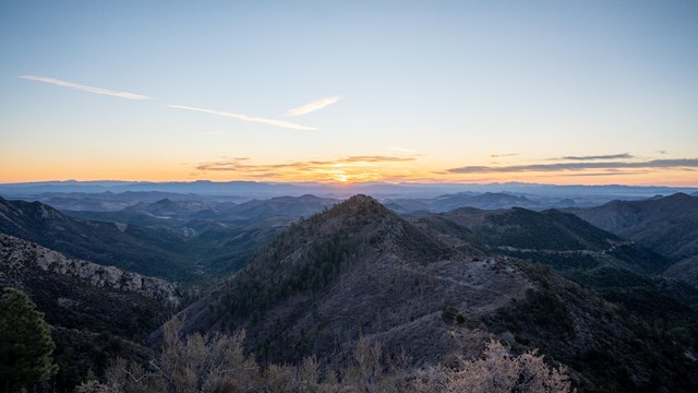 A sunrise overlooking mountains 
