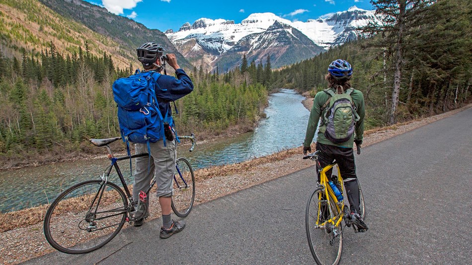 Two bikers enjoy the Going-to-the-Sun Road.