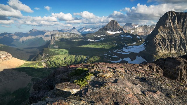 View from mountain summit of glacially-carved valley 