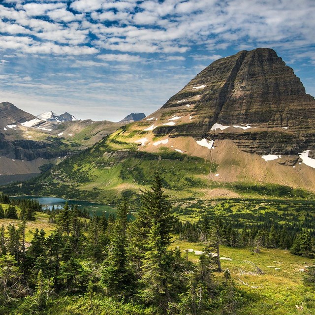 Hidden Lake as viewed from high above on the Hidden Lake Trail