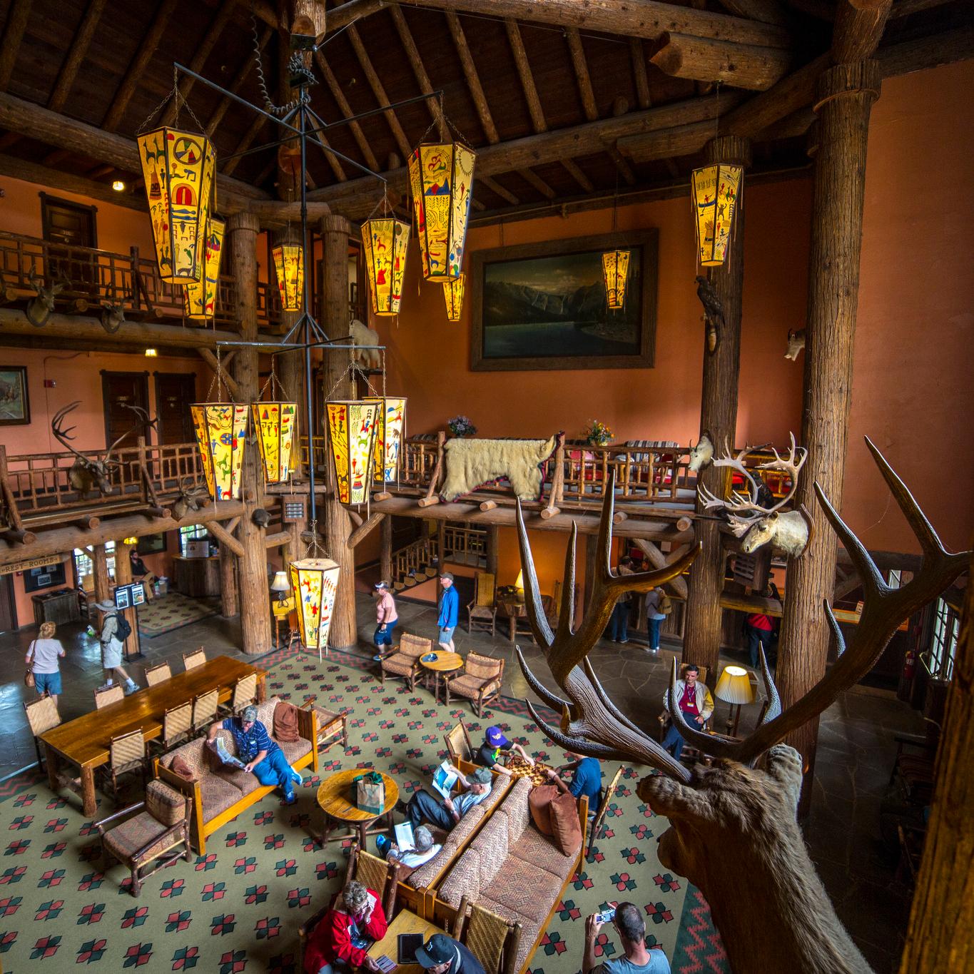 Visitors in Lake McDonald Lodge Lobby