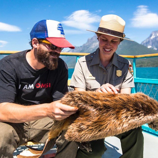 Ranger and Visitor on the historic DeSmet