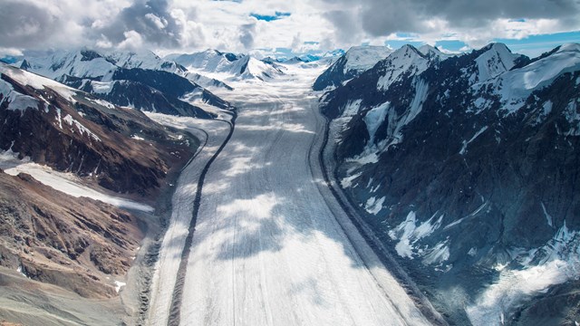 aerial view of valley glacier