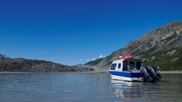 a small ship in a bay