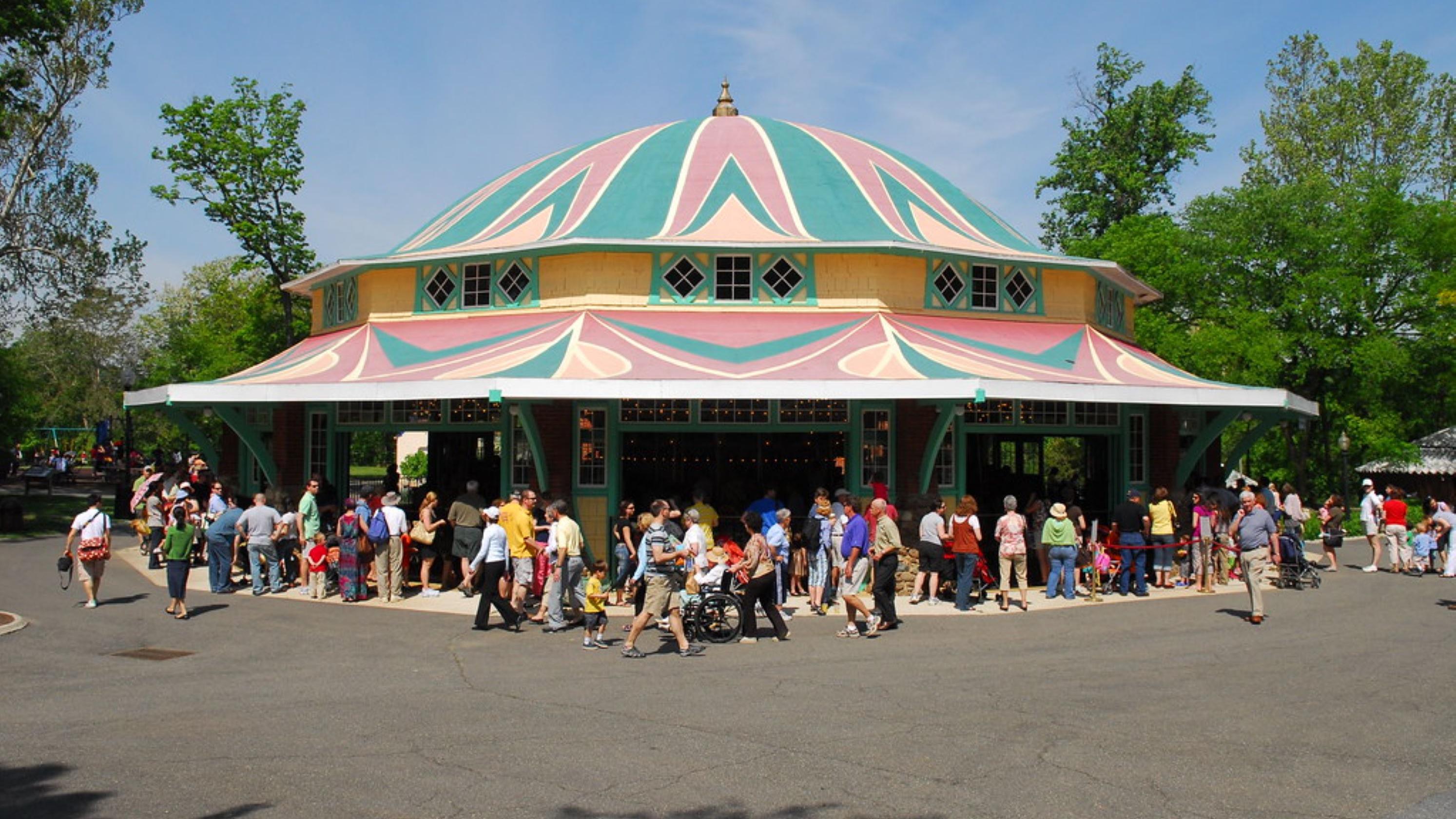 A crowd around a carousel