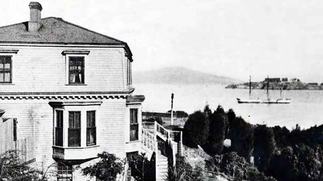 historic fort mason with view of alcatraz