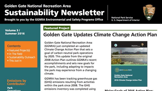 Cover page with headline reading "Golden Gate Updates Climate Change Action Plan"