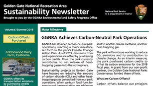 Cover page with headline reading "GGNRA Achieves Carbon-Neutral Park Operations"